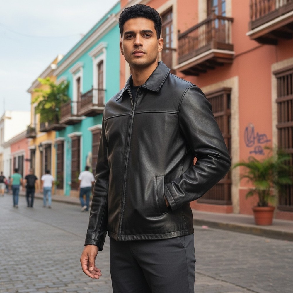 Tommy Hilfiger Mens Black Genuine Leather Quilted Lined Zip Up Jacket XLT
